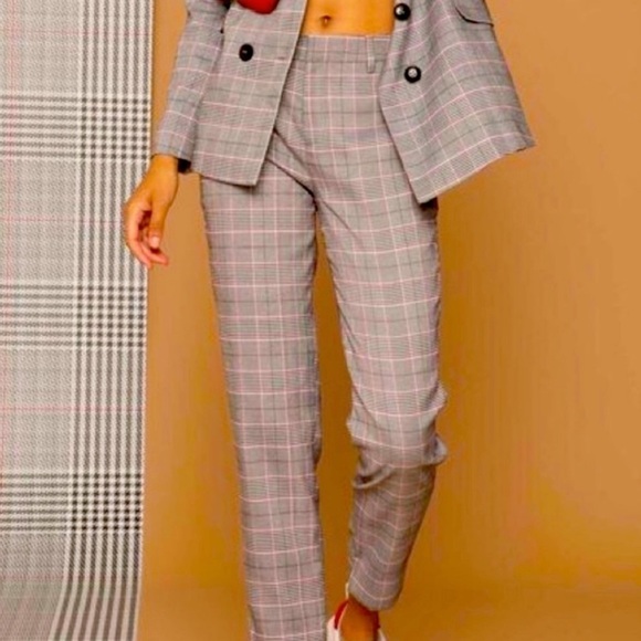 KENDALL & Kylie High Rise Burgandy and Grey Plaid Trouser Pants Medium - Picture 1 of 6